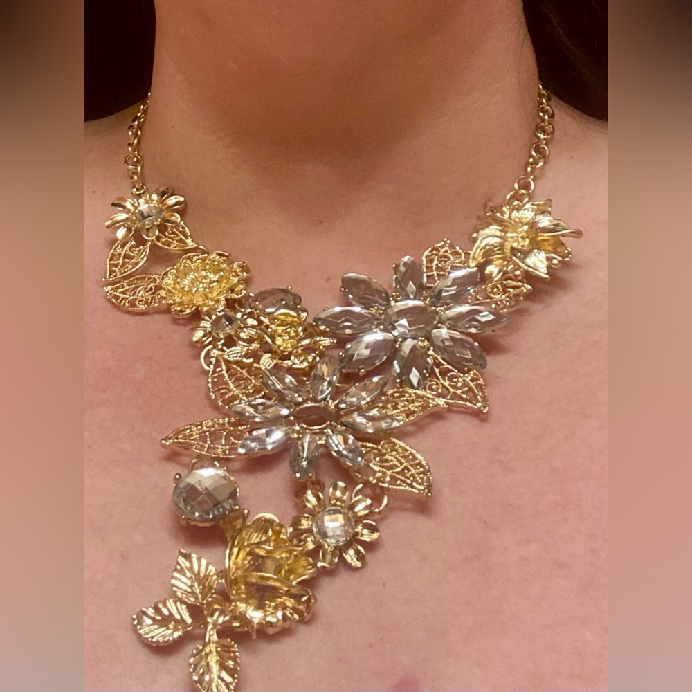 Betsey Johnson Gold Floral Bib Statement Necklace